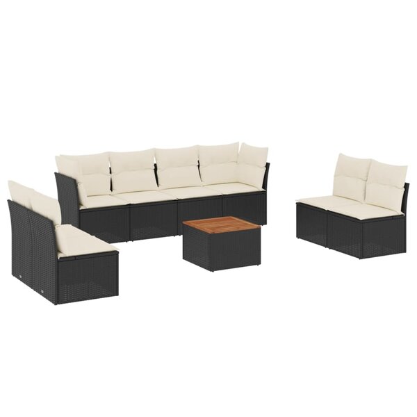 vidaXL Salon de jardin 9 Pièces avec coussins noir résine tressée