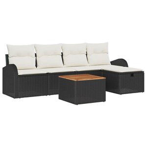 vidaXL Ensemble de canapé de jardin avec coussin 6 Pièces Noir polyrotin