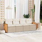 vidaXL Salon de jardin avec coussins 4 Pièces beige résine tressée