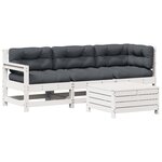 vidaXL Salon de jardin 4 Pièces avec coussins blanc bois de pin massif