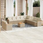 vidaXL Salon de jardin avec coussins 12 Pièces beige résine tressée
