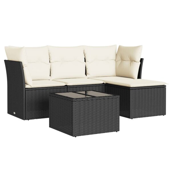 vidaXL Salon de jardin 5 Pièces avec coussins noir résine tressée