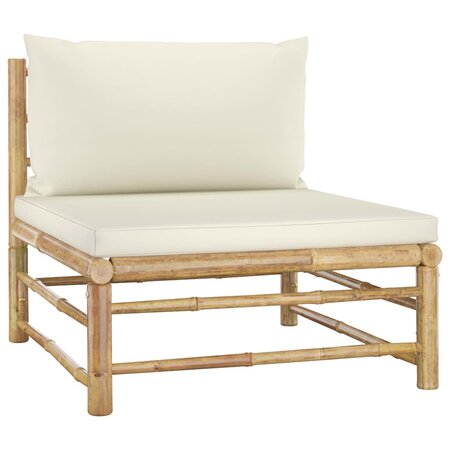 vidaXL Canapé central de jardin avec coussins blanc crème Bambou