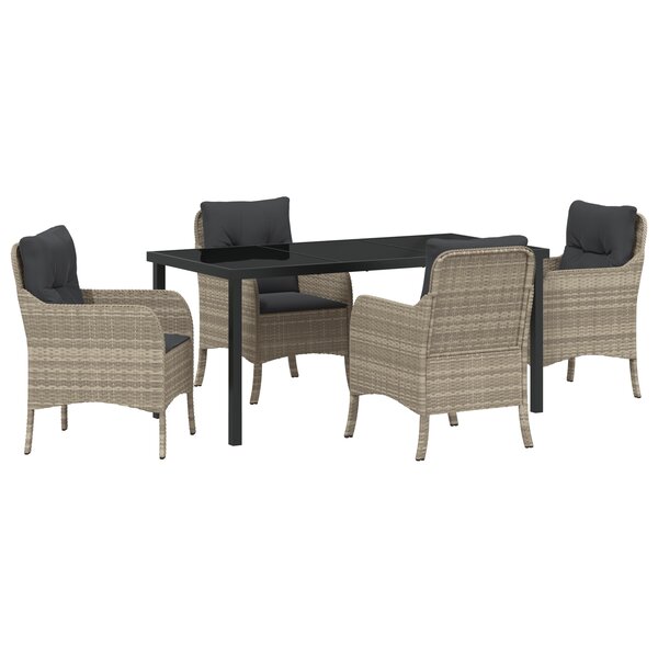vidaXL Ensemble de salle à manger de jardin 5 pièces avec coussins en gris clair poly rattan