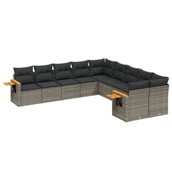 vidaXL Salon de jardin avec coussins 10 Pièces gris résine tressée