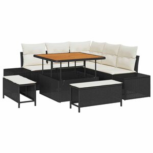 vidaXL Ensemble de canapé de jardin avec coussin 8 Pièces Noir Poly rotin