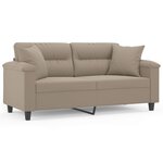 vidaXL Canapé 2 places avec oreillers taupe 140 cm tissu microfibre