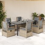 vidaXL Ensemble à manger de jardin et coussins 7 Pièces beige poly rotin