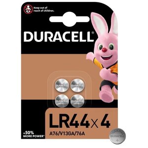 Piles boutons alcalines Duracell spéciales LR44 1,5V, lot de 4 (76A / A76 / V13GA)