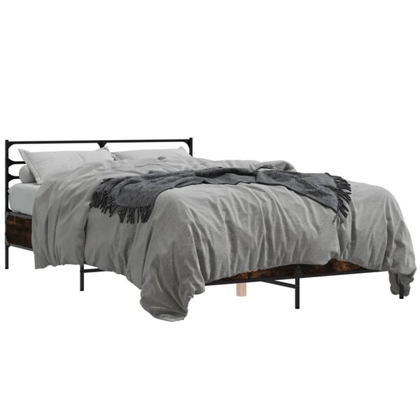 vidaXL Cadre de lit chêne fumé 135x190 cm bois d'ingénierie et métal