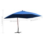 vidaXL Parasol suspendu avec mât en bois 400x300 cm Bleu