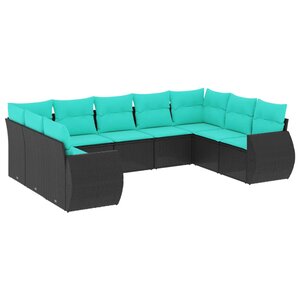 vidaXL Salon de jardin 9 Pièces avec coussins noir résine tressée