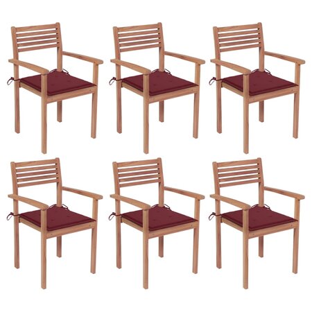 vidaXL Chaises de jardin empilables avec coussins lot de 6 Teck solide