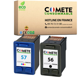 COMETE, Entreprise française - 56 57-2 Cartouches d'encre Compatibles pour HP 56 57 XL - pour HP DeskJet 450ci 5150 5550 9680gp HP OfficeJet 4212 4215 PSC 1210 1215 1315 1350 2105 HP Photosmart 7660