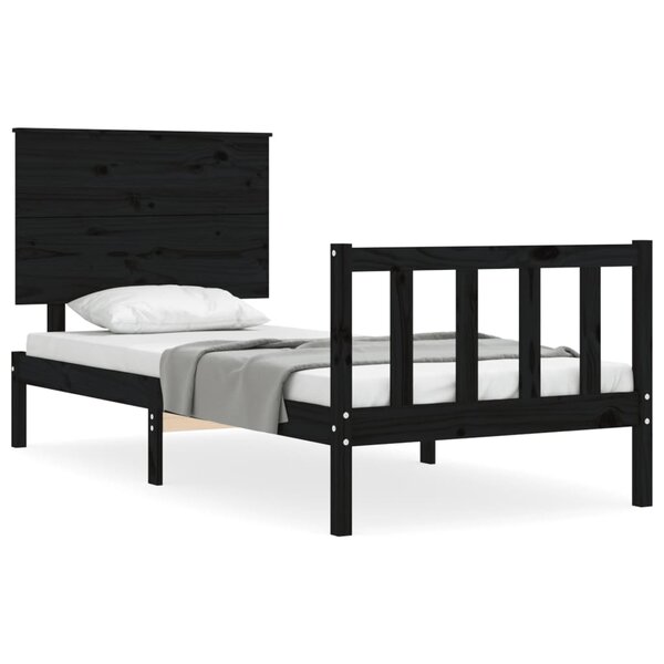vidaXL Cadre de lit avec tête de lit noir petit simple bois massif