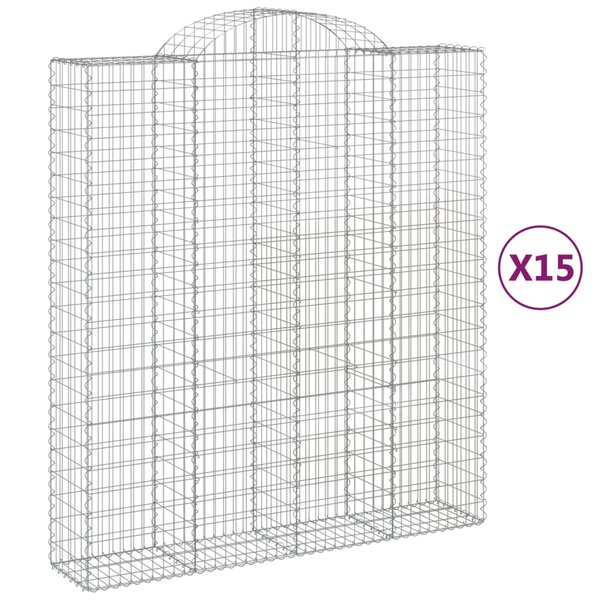 vidaXL Paniers à gabions arqués 15 Pièces 200x50x220/240 cm Fer galvanisé