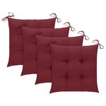 vidaXL Chaises de jardin lot de 4 avec coussins bordeaux Teck solide
