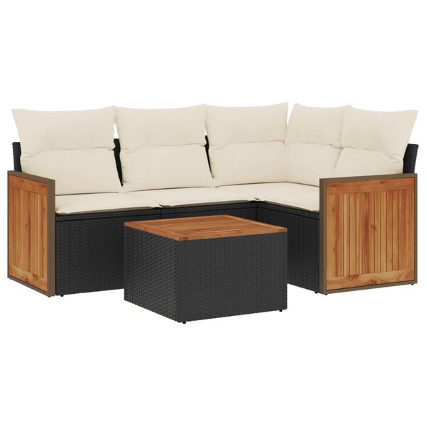 vidaXL Salon de jardin 5 Pièces avec coussins noir résine tressée