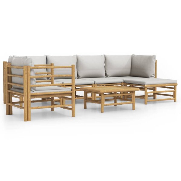 vidaXL Salon de jardin 7 Pièces avec coussins gris clair bambou