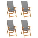 vidaXL Chaises de jardin lot de 4 avec coussins gris Bois teck solide