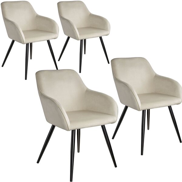 Lot de 4 chaises pieds noir siège de salon cuisine salle à manger design élégant velours beige 08_0000079