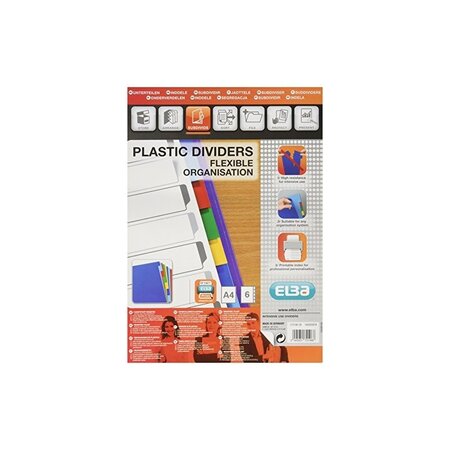 ELBA Intercalaires en plastique, uni, couleur, A4, 6 touches