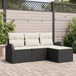 Ensemble de Sofa de Jardin 4 Pièces avec Coussins Rattan Noir