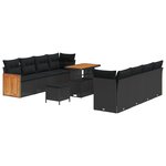 Ensemble de canapé de jardin 11 pièces vidaXL avec coussins Noir Poly Rotin Acacia