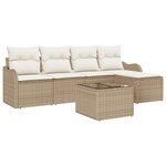 Ensemble de Canapé de Jardin 6 Pièces avec Coussins Rattan Poly Brun