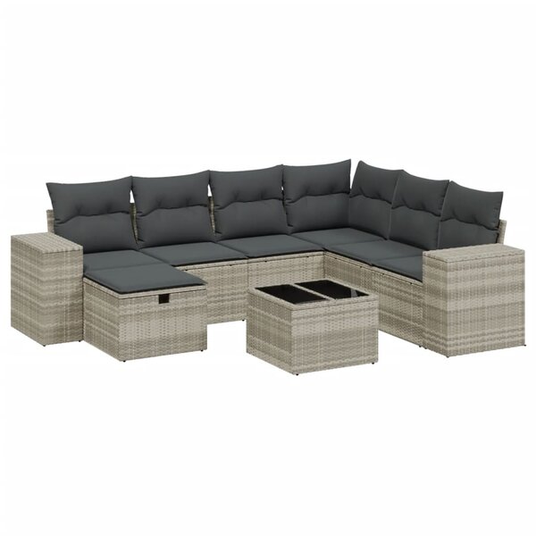 vidaXL Salon de jardin 8 Pièces avec coussins gris clair résine tressée