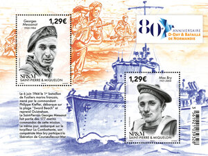 Bloc 2 timbres Saint Pierre et Miquelon - 80ème anniversaire - D-Day et Bataille de Normandie
