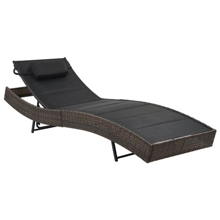 vidaXL Chaise longue Résine tressée et textilène Marron