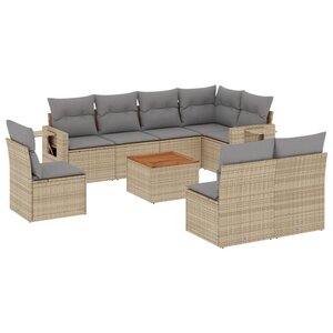vidaXL Salon de jardin avec coussins 9Pièces mélange beige résine tressée
