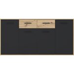 Buffet Particules mélaminé - chêne et noir - 4 portes + 2 tiroirs - 162 3 x 34 2 x 81 7 cm