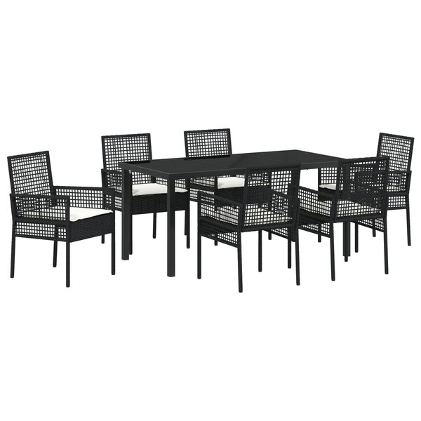 vidaXL Ensemble de Salle à Manger de Jardin de 7 Pièces avec Coussins en Rattan Synthétique Noir