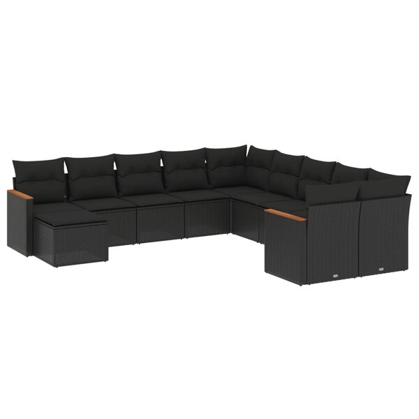 vidaXL Salon de jardin 11 Pièces avec coussins noir résine tressée