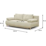 Banquette convertible 3 places MIKA - Velours côtelé Beige - Coffre de rangement - 192 x 84 x 93 cm