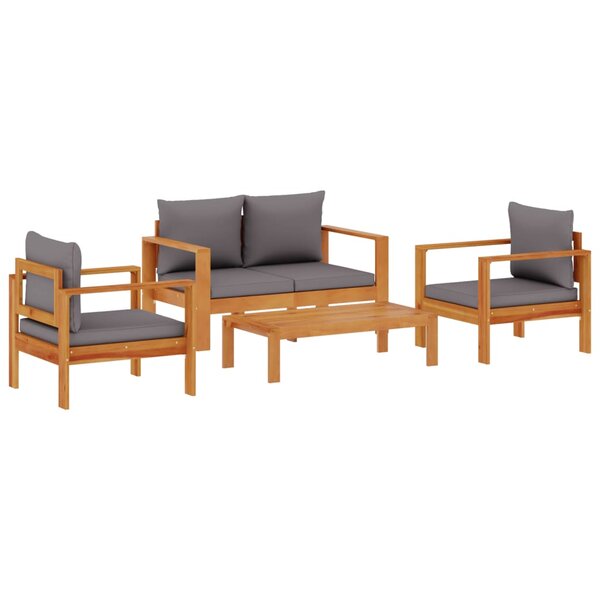 vidaXL Salon de jardin avec coussins 4 Pièces bois d'acacia massif