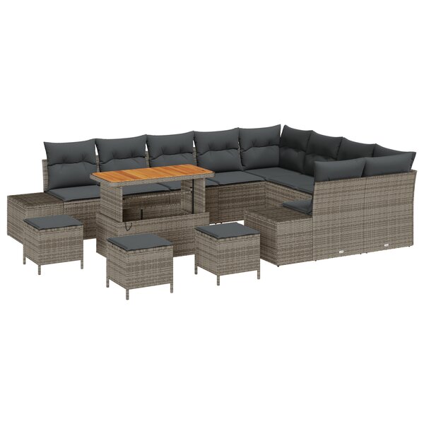 Ensemble de canapé de jardin vidaXL 13 pièces avec coussins gris poly rattan acacia