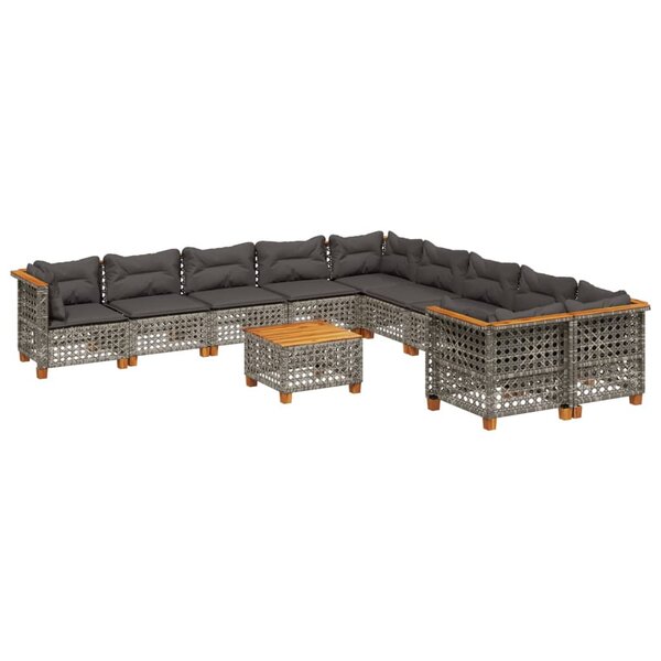 vidaXL Salon de jardin 11 Pièces avec coussins gris résine tressée