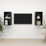 vidaXL Meubles TV muraux 2 Pièces Noir brillant Bois d'ingénierie