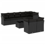 vidaXL Salon de jardin 9 Pièces avec coussins noir résine tressée