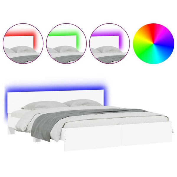 vidaXL Cadre de lit avec tête de lit et LED blanc 180x200 cm