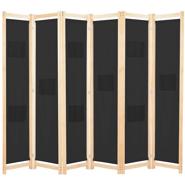 vidaXL Cloison de séparation 6 panneaux Noir 240 x 170 x 4 cm Tissu