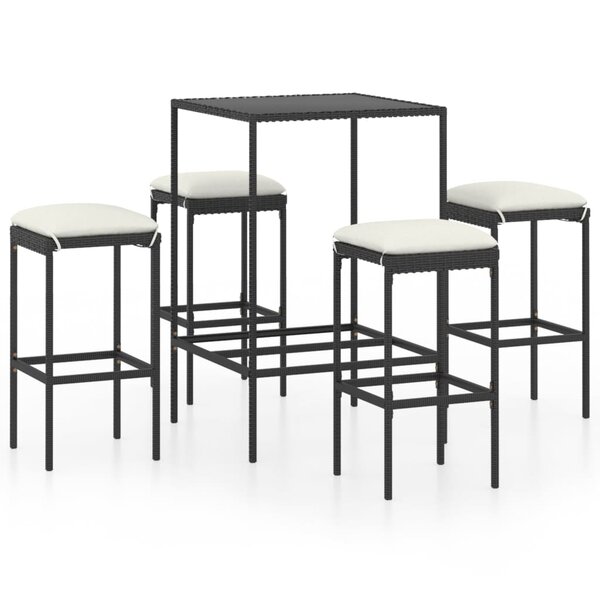 vidaXL Ensemble de bar de jardin 5 Pièces et coussins Résine tressée Noir
