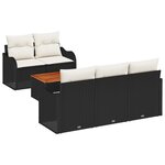 Set de canapé de jardin 6 pièces vidaXL avec coussins Noir Rotin synthétique Acacia