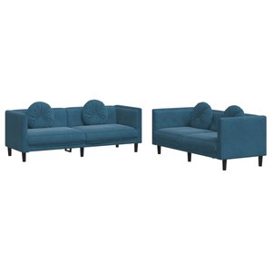 vidaXL Ensemble de canapés 2 Pièces avec coussins bleu velours