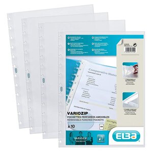 Lot de 10 pochettes amovibles polypro pour protège documents Vario Zip ELBA