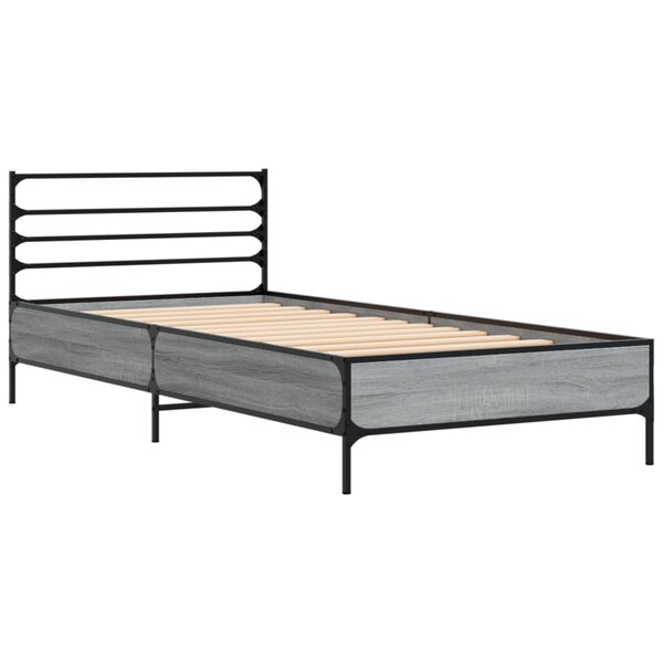 vidaXL Cadre de lit sonoma gris 75x190 cm bois d'ingénierie et métal