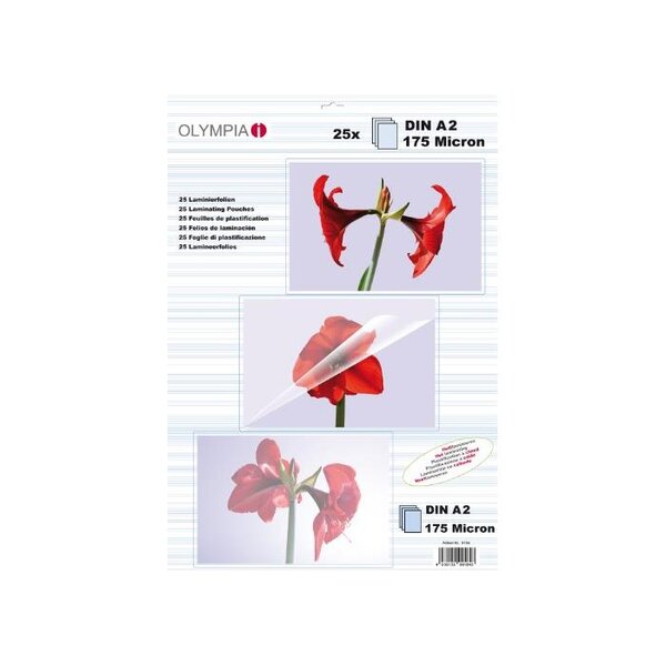 Lot de 25 Pochettes de Plastification A2 175 micron Transparente OLYMPIA